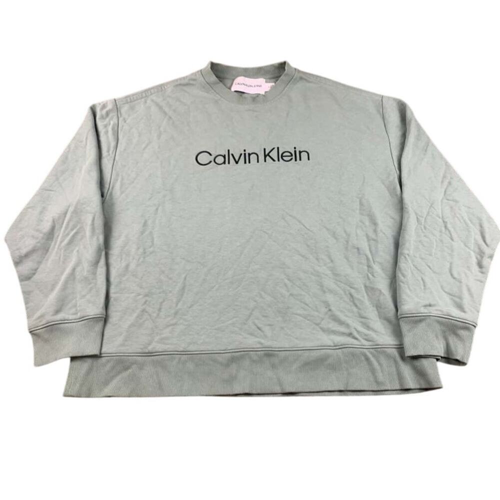 Calvin Klein Jeans Sweatshirt Men M Green Crewneck Long Sleeve Logo Print